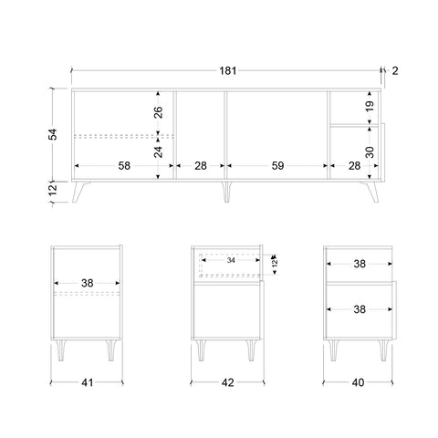 Mobile Porta TV da 180cm con 1 Anta, 1 Cassetto, 1 Ribalta, 2 Vani a giorno Linea Monaco 100% Made in Italy