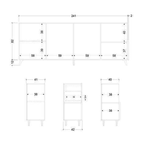Mobile Porta TV da 240cm con 1 Anta, 1 Cassetto, 1 Ribalta, 2 Vani a giorno Linea Monaco 100% Made in Italy