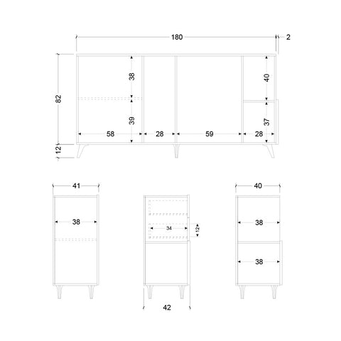 Madia 1 Anta, 2 Cassetti, 2 Vani a giorno Linea Monaco 100% Made in Italy