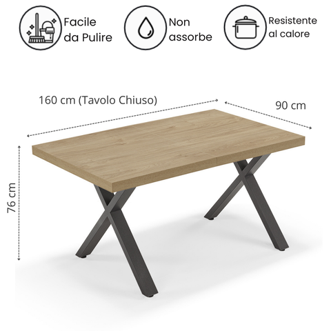 Tavolo da pranzo 160x90 MADE IN ITALY modello PABLO allungabile fino a 260 CM