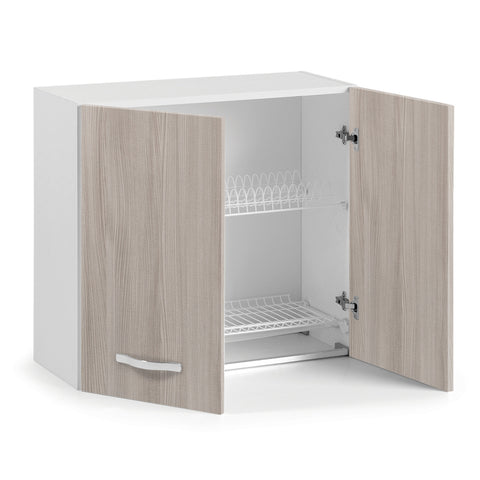 Pensile colapiatti per cucina componibile da 80 cm con due ante, realizzato in legno 100% MADE IN ITALY