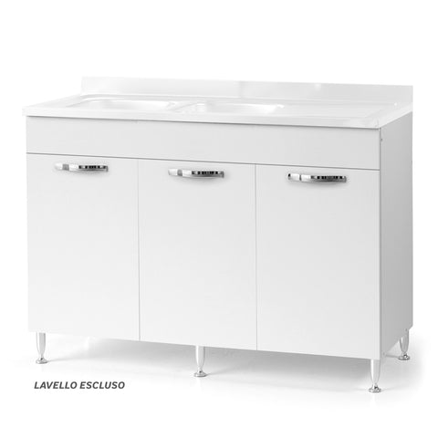 Sottolavello per cucina componibile da 120 cm con tre ante, realizzata in legno 100% MADE IN ITALY