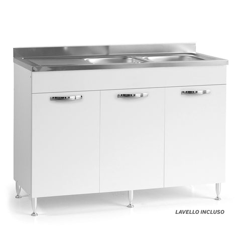 Sottolavello per cucina componibile da 120 cm con tre ante, realizzata in legno 100% MADE IN ITALY
