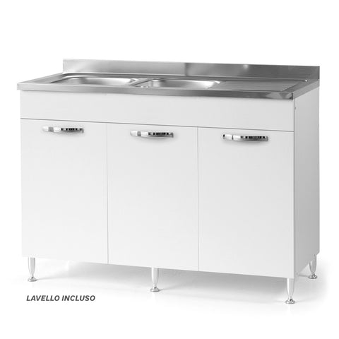 Sottolavello per cucina componibile da 120 cm con tre ante, realizzata in legno 100% MADE IN ITALY