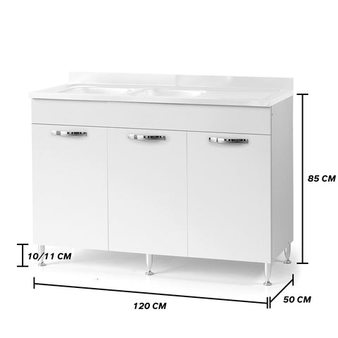Sottolavello per cucina componibile da 120 cm con tre ante, realizzata in legno 100% MADE IN ITALY