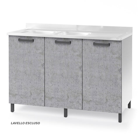 Sottolavello per cucina componibile da 120 cm con tre ante, realizzata in legno 100% MADE IN ITALY