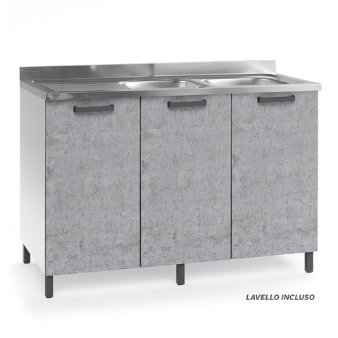 Sottolavello per cucina componibile da 120 cm con tre ante, realizzata in legno 100% MADE IN ITALY