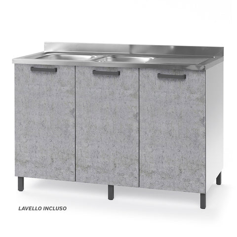 Sottolavello per cucina componibile da 120 cm con tre ante, realizzata in legno 100% MADE IN ITALY