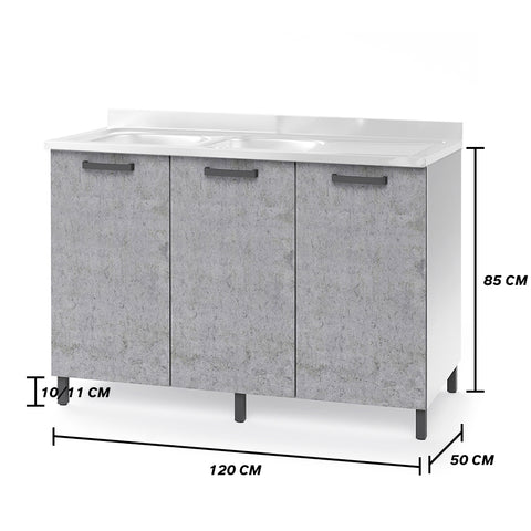 Sottolavello per cucina componibile da 120 cm con tre ante, realizzata in legno 100% MADE IN ITALY