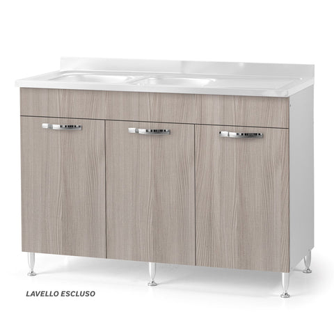 Sottolavello per cucina componibile da 120 cm con tre ante, realizzata in legno 100% MADE IN ITALY