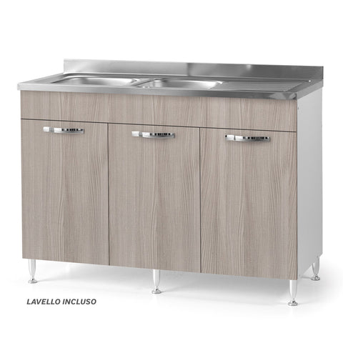 Sottolavello per cucina componibile da 120 cm con tre ante, realizzata in legno 100% MADE IN ITALY