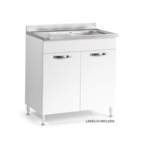 Sottolavello per cucina componibile da 80 cm con due ante, realizzata in legno 100% MADE IN ITALY