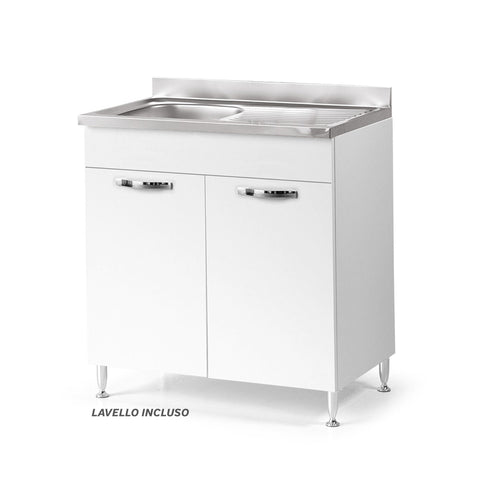 Sottolavello per cucina componibile da 80 cm con due ante, realizzata in legno 100% MADE IN ITALY