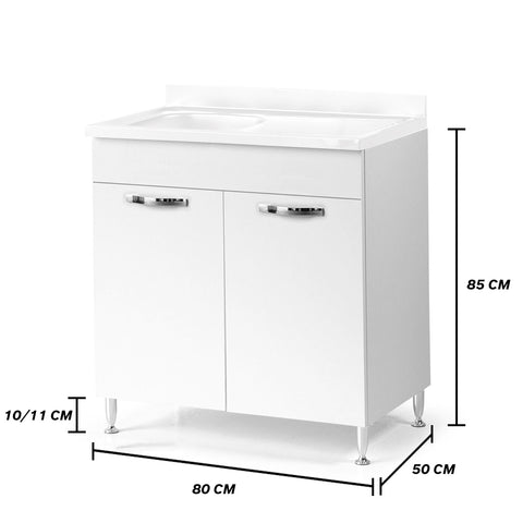 Sottolavello per cucina componibile da 80 cm con due ante, realizzata in legno 100% MADE IN ITALY
