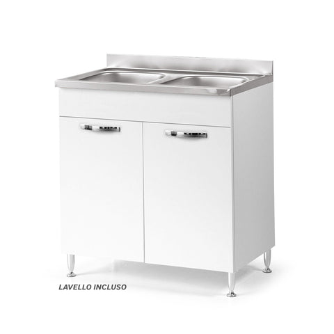 Sottolavello per cucina componibile da 80 cm con due ante, realizzata in legno 100% MADE IN ITALY