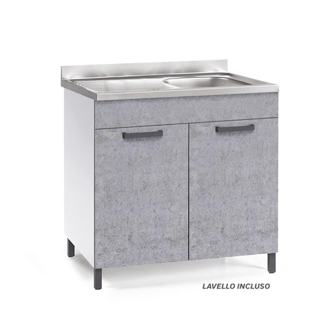 Sottolavello per cucina componibile da 80 cm con due ante, realizzata in legno 100% MADE IN ITALY