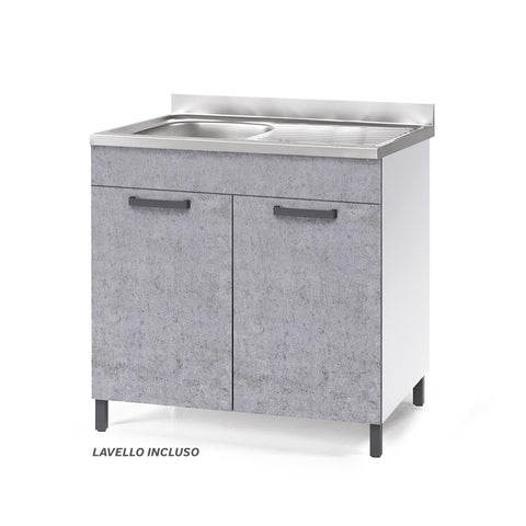 Sottolavello per cucina componibile da 80 cm con due ante, realizzata in legno 100% MADE IN ITALY
