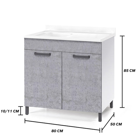 Sottolavello per cucina componibile da 80 cm con due ante, realizzata in legno 100% MADE IN ITALY