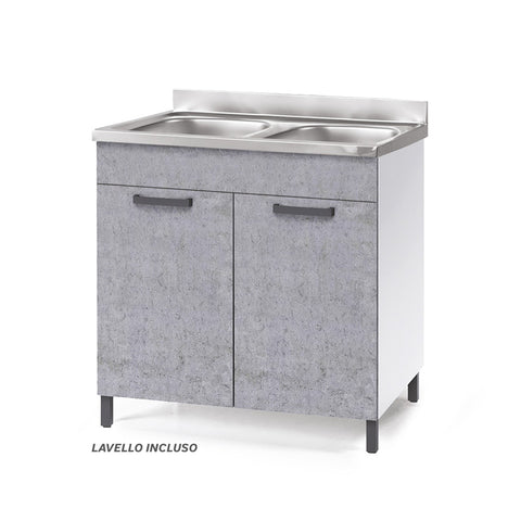 Sottolavello per cucina componibile da 80 cm con due ante, realizzata in legno 100% MADE IN ITALY