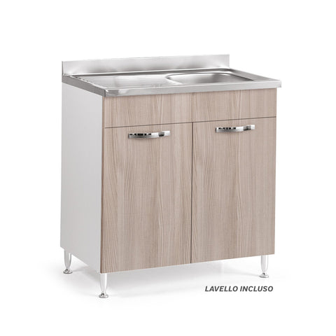 Sottolavello per cucina componibile da 80 cm con due ante, realizzata in legno 100% MADE IN ITALY