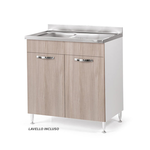 Sottolavello per cucina componibile da 80 cm con due ante, realizzata in legno 100% MADE IN ITALY