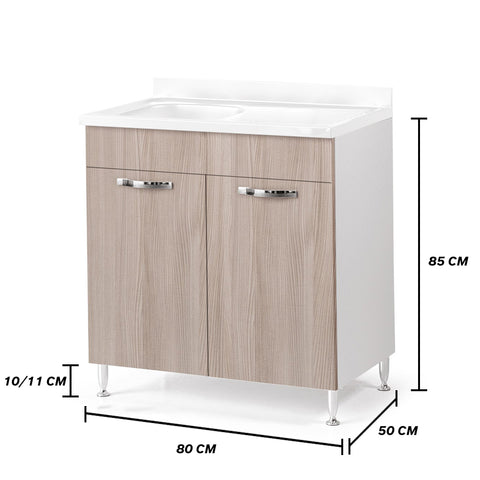 Sottolavello per cucina componibile da 80 cm con due ante, realizzata in legno 100% MADE IN ITALY