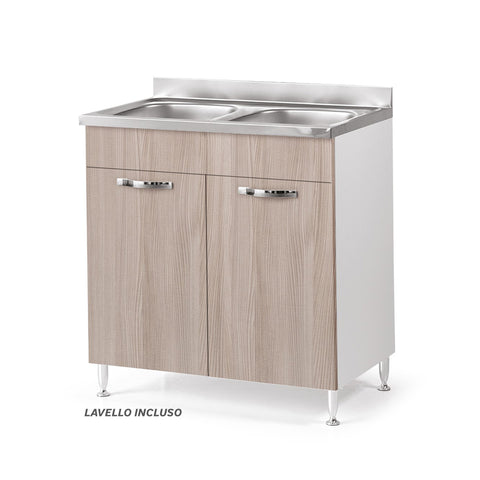 Sottolavello per cucina componibile da 80 cm con due ante, realizzata in legno 100% MADE IN ITALY