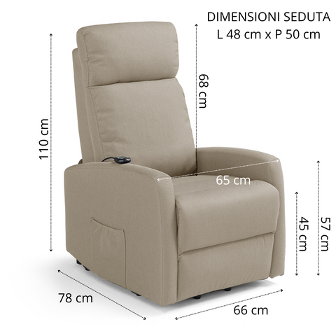 Poltrona elettrica relax 1 motore Seattle Plus New adatta per piccoli spazi Con Kit Optional Batteria