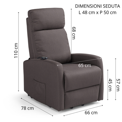 Poltrona elettrica relax 1 motore Seattle Plus New adatta per piccoli spazi Con Kit Optional Batteria