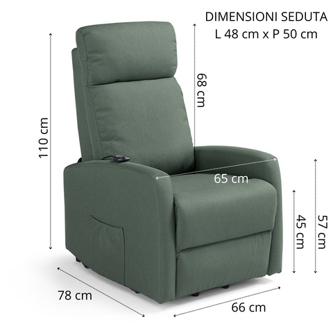 Poltrona elettrica relax 2 motori Seattle Plus New adatta per piccoli spazi Con Kit Optional Batteria