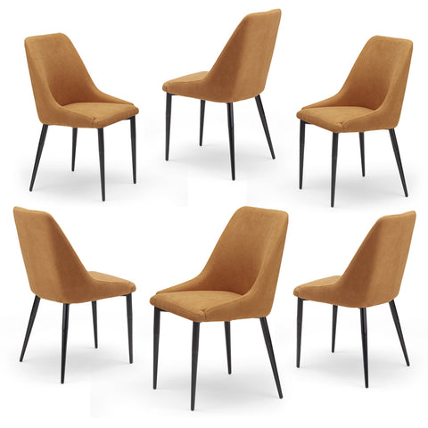 Set di 6 Sedie imbottite rosa giallo senape mango con gambe in metallo ghisa prodotta in Italia