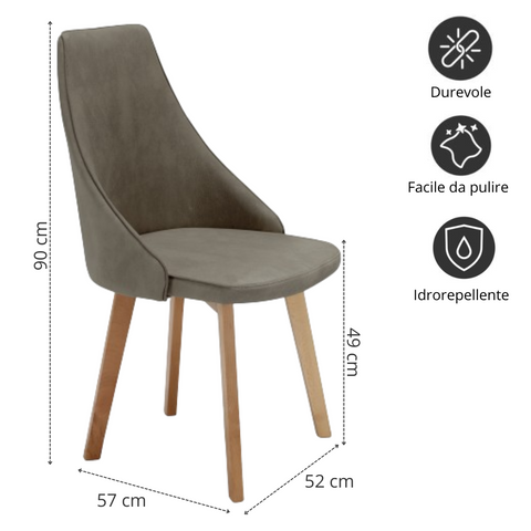 Sedia imbottita ELITE per sala da pranzo in tessuto effetto scamosciato Design moderno