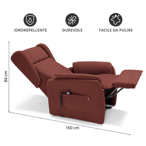 Poltrona relax elettrica reclinabile con roller system e batteria rosso scheda tecnica