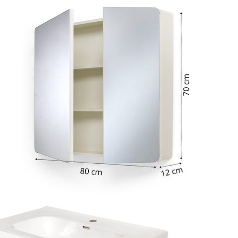 Mobile Bagno Sospeso 60/80/100 cm MIMOSA in alluminio con ante e cassetti, specchiera sospesa, lavabo in ceramica