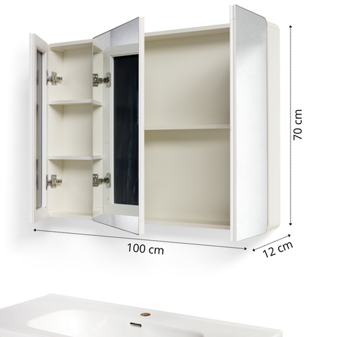Mobile Bagno Sospeso 60/80/100 cm MIMOSA in alluminio con ante e cassetti, specchiera sospesa, lavabo in ceramica