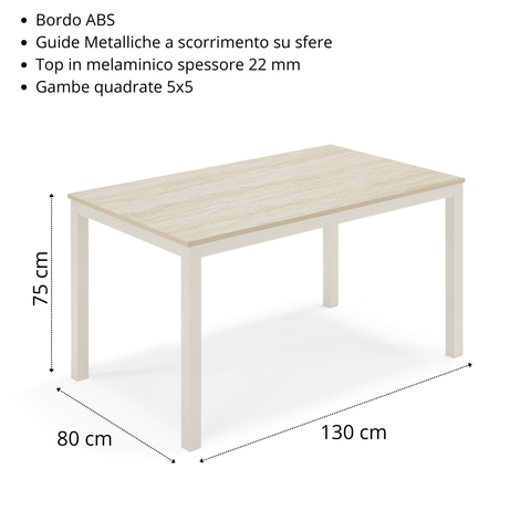 Tavolo da pranzo allungabile 130x80 GIOTTO MADE IN ITALY