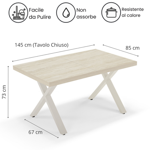 Tavolo da pranzo 145x85 MADE IN ITALY modello PABLO allungabile fino a 195 CM