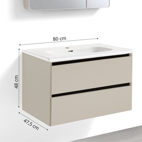 Mobile Bagno Sospeso 60/80/100 cm PEONIA in alluminio con ante e cassetti, specchiera sospesa, lavabo in ceramica