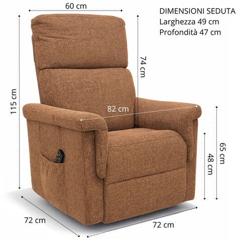 Poltrona elettrica relax 4 motori Marsiglia con poggiatesta e cuscino lombare regolabili, Kit Optional Roller System e Kit Optional Batteria