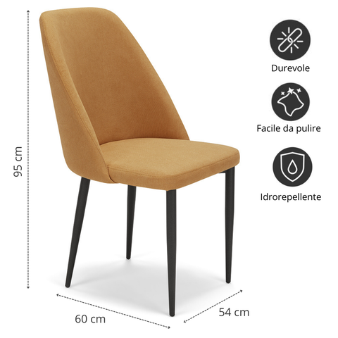 Sedia imbottita GIOVE per sala da pranzo con gambe in metallo design moderno