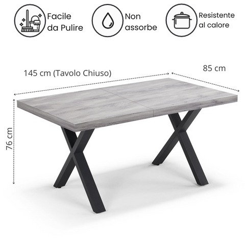 Tavolo con top in legno effetto cemento e gambe in metallo scheda tecnica