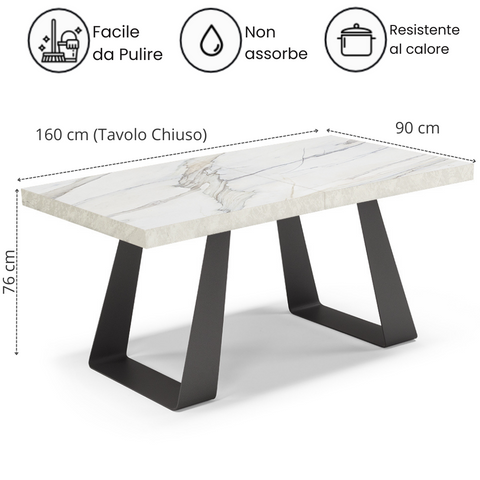 Tavolo con top in legno effetto marmo carrara e gambe in metallo scheda tecnica