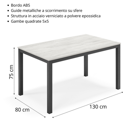 Tavolo da pranzo allungabile 130x80 GIOTTO MADE IN ITALY