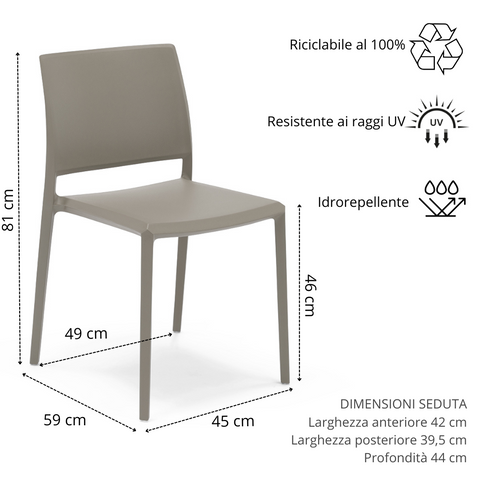 Sedia Megan in polipropilene impilabile scheda tecnica