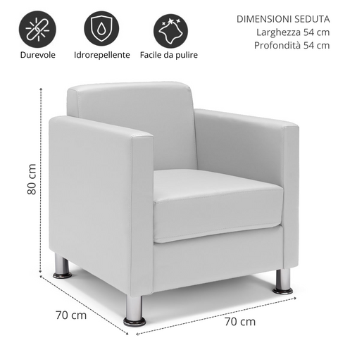 Poltrona da camera e da ufficio bianco scheda tecnica e dimensioni ecopelle