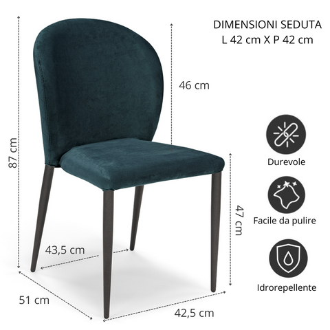 Sedia imbottita GHIBLI LUX per sala da pranzo in tessuto effetto velluto Design moderno