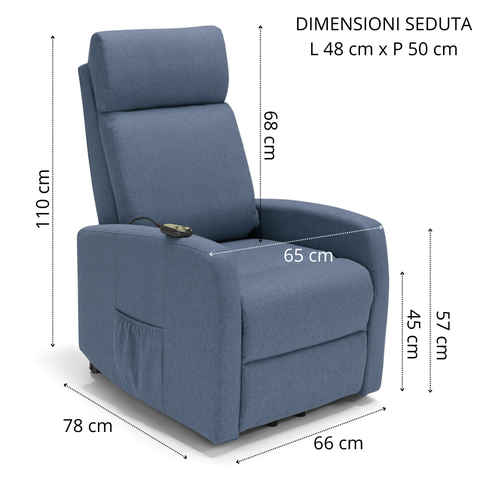 Poltrona elettrica relax 2 motori Seattle Plus New adatta per piccoli spazi Con Kit Optional Roller System e Kit Optional Batteria