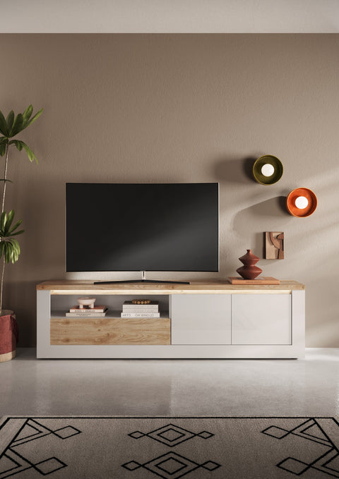Mobile Porta TV a 2 ante 1 cassetto 1 vano a giorno, Linea Ischia 100% Made in Italy