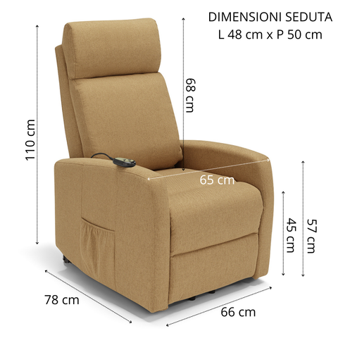 Poltrona elettrica relax 2 motori Seattle Plus New adatta per piccoli spazi Con Kit Optional Roller System e Kit Optional Batteria