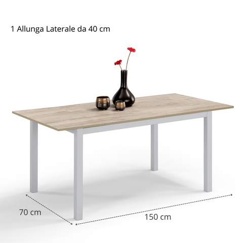Tavolo per soggiorno con top in legno effetto quercia allungabile e struttura in metallo scheda tecnica